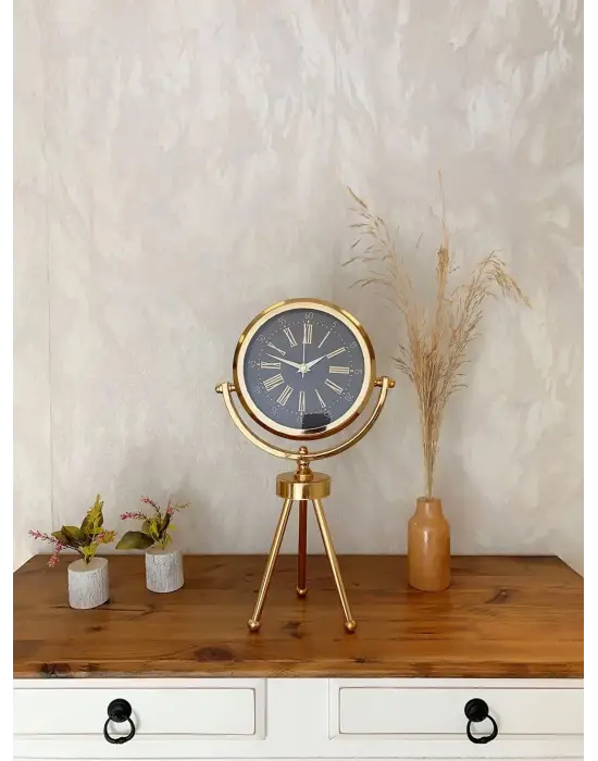 Gold Metal Mini Tripod Zarif Masa Saati 45×26 cm
