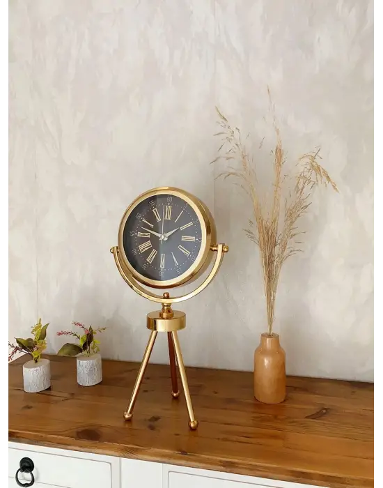 Gold Metal Mini Tripod Zarif Masa Saati 45×26 cm