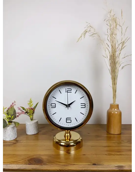 Gold Metal Modern Masa Saati 25×20 cm