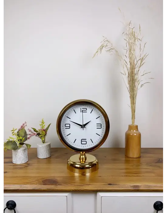 Gold Metal Modern Masa Saati 25×20 cm