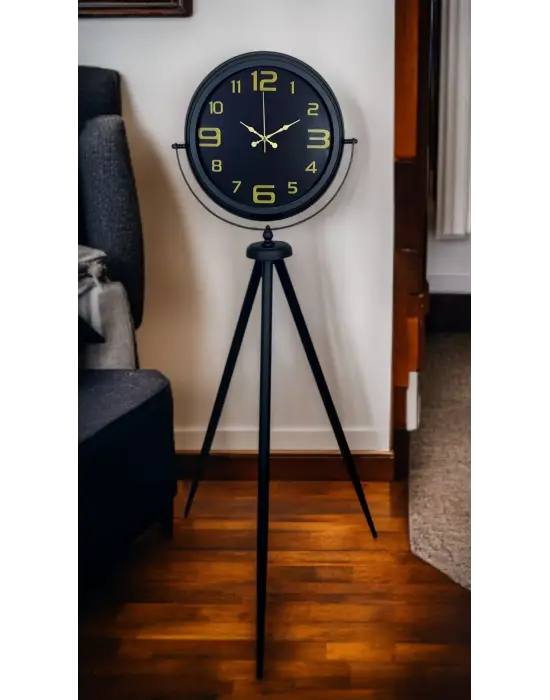 Gold Rakamlı Siyah Tripod Ayaklı Saat