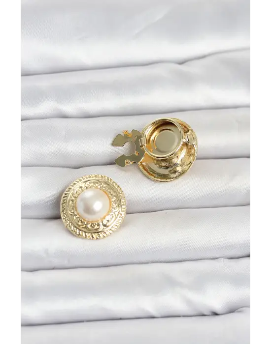 Gold Renk İncili Model Düğme veya Manşet Broşu