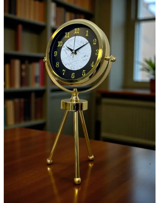 Golden Marble Üç Ayaklı Metal Masa Saati