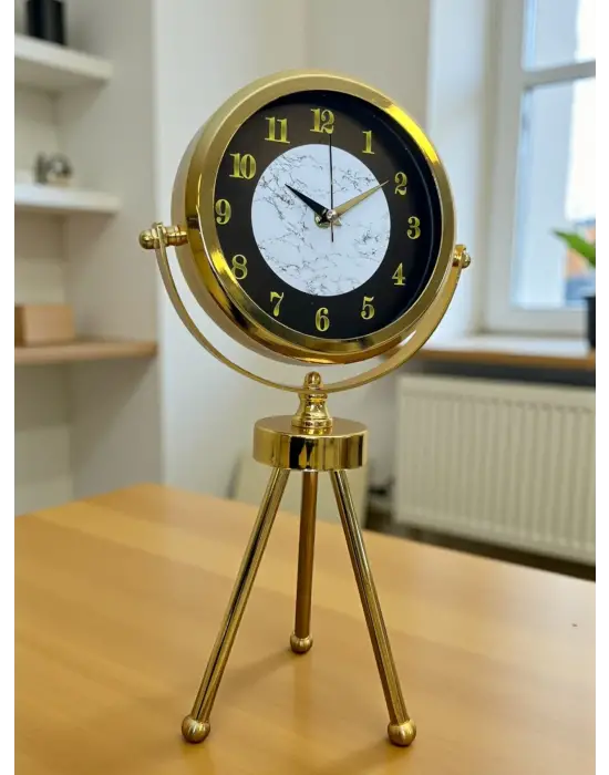 Golden Marble Üç Ayaklı Metal Masa Saati