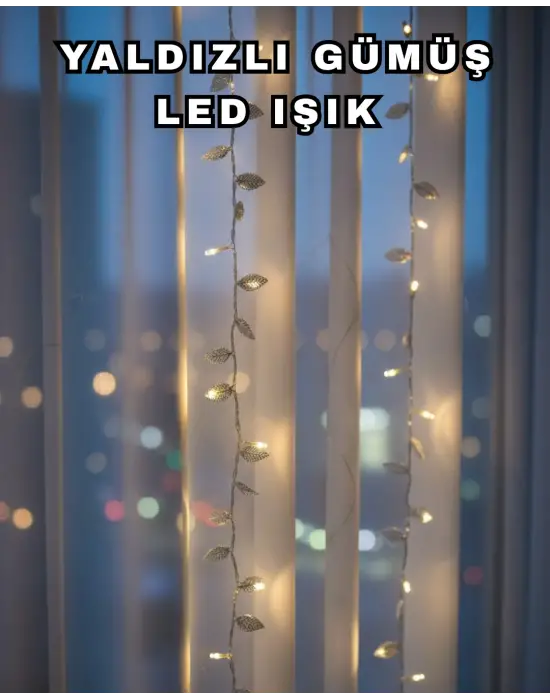 Gümüş Yaprak Tasarımlı Led Işık Pilli Ev Ve Vitrin Dekoru