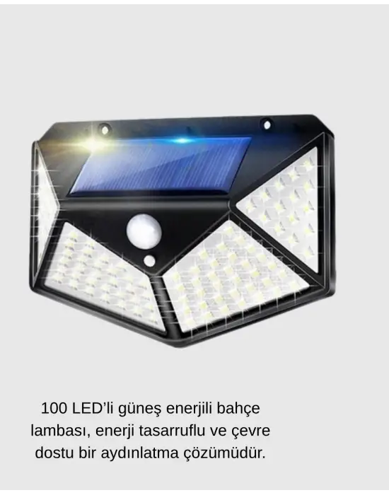 Güneş Enerjili 100 Led Dış Mekan Lamba – Hareket Sensörlü, 2200mah Bataryalı Solar Aydınlatma