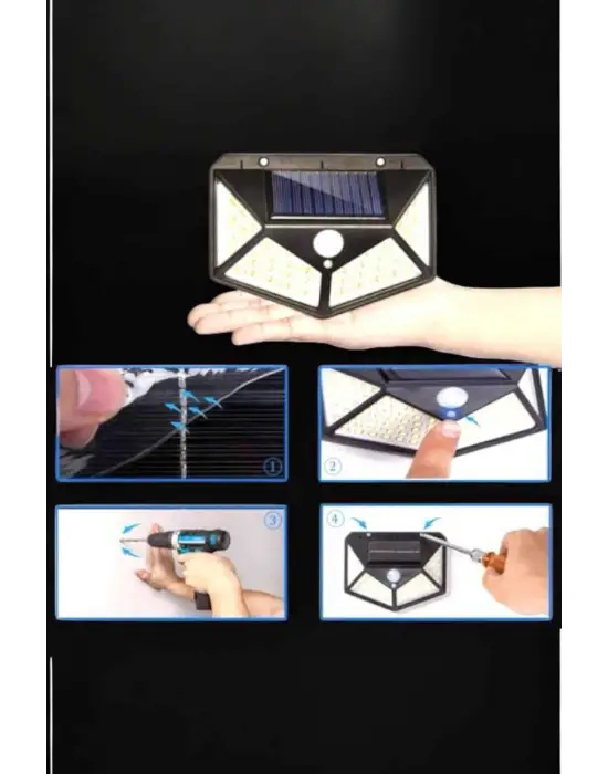 Güneş Enerjili Bahçe Aydınlatma Lambası Solar 100 Led Lamba