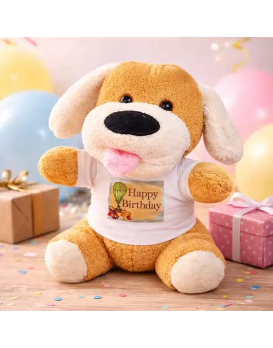 Happy Birthday Tişörtlü Peluş Oyuncak Köpek