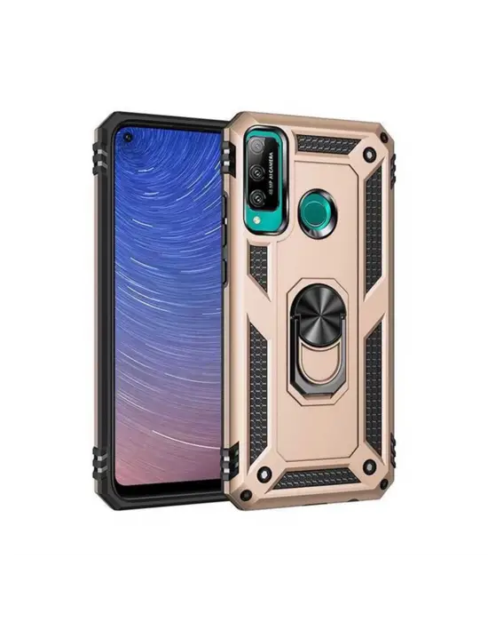 Huawei P40 Lite E Kılıf Sofya Yüzüklü Silikon Kapak - Gold