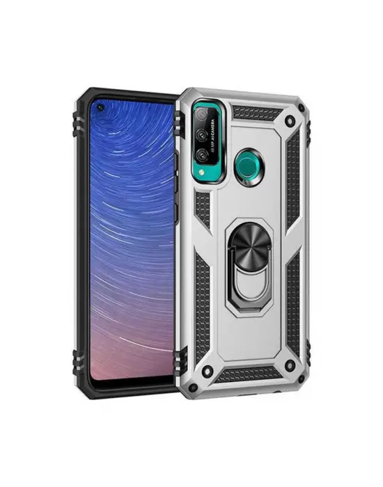 Huawei P40 Lite E Kılıf Sofya Yüzüklü Silikon Kapak - Gümüş