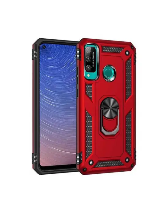 Huawei P40 Lite E Kılıf Sofya Yüzüklü Silikon Kapak - Kırmızı