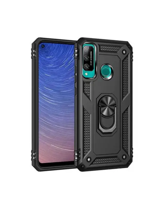 Huawei P40 Lite E Kılıf Sofya Yüzüklü Silikon Kapak - Siyah