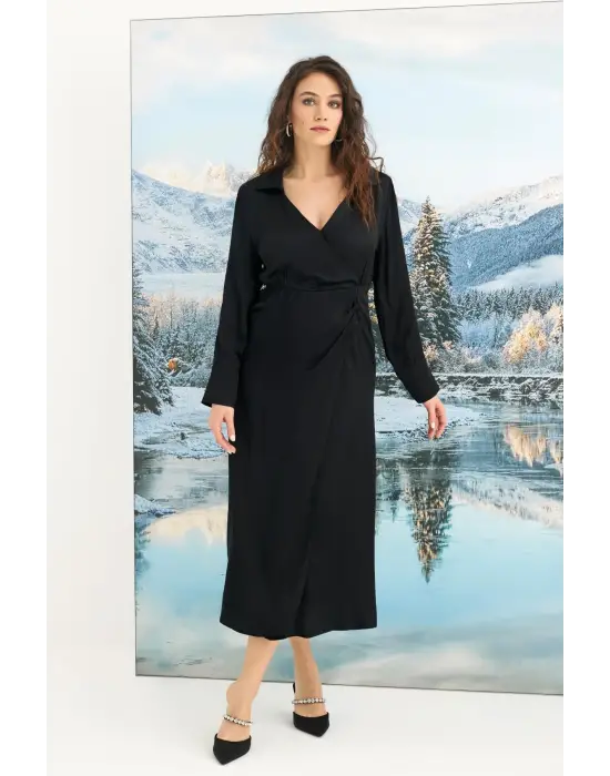 ieg™ %100 Viskon Uzun Kollu Saten Elbise
