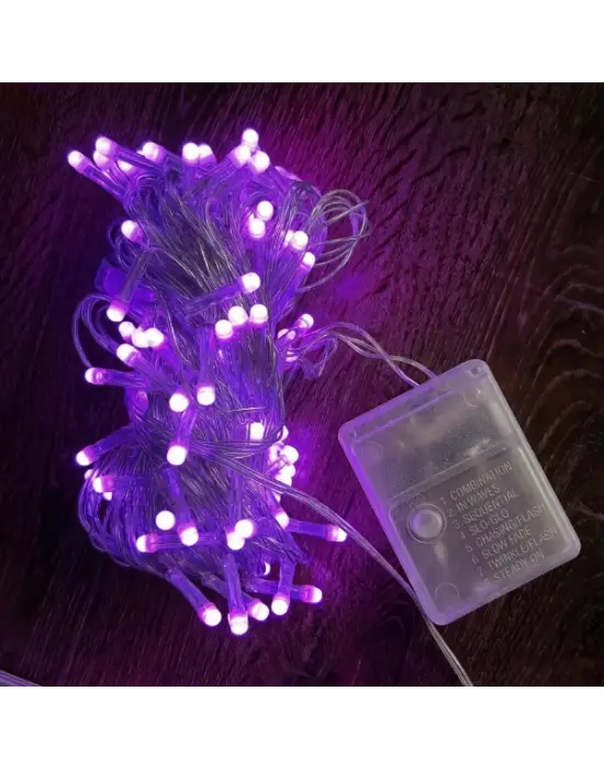 10m 100 Led Damla Uçlu Pembe Işık Şeffaf Kablo