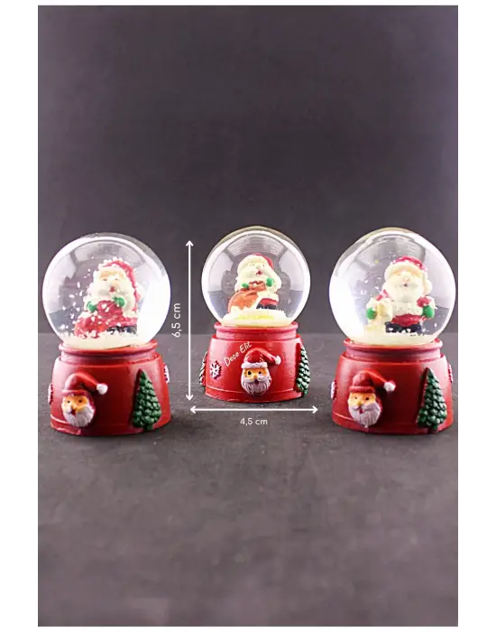 3 Adet Yeni Yıl Noel Baba Temalı Karışık Mini Boy Işıklı Kar Küresi 6,5 cm