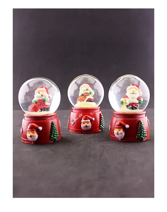 3 Adet Yeni Yıl Noel Baba Temalı Karışık Mini Boy Işıklı Kar Küresi 6,5 cm
