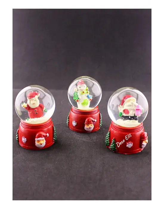 3 Adet Yılbaşı Noel Baba ve Kardan Adam Temalı Mini Boy Işıklı Kar Küresi 6,5 cm A