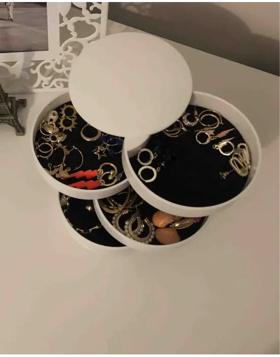 ieg™ 4 Katlı Dönebilen Silindir Takı Ve Makyaj Organizer Kutusu