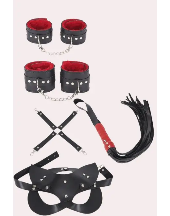 ieg™ 4lü Kol Bacak Kırbaç Maske Deri Aksesuar Set