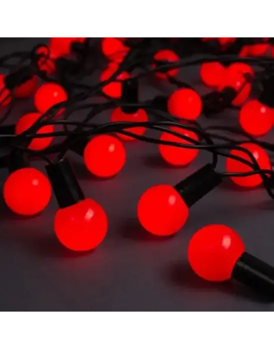 5m 28 LED Mini Top Işık Kırmızı - Fişli, Siyah Kablo