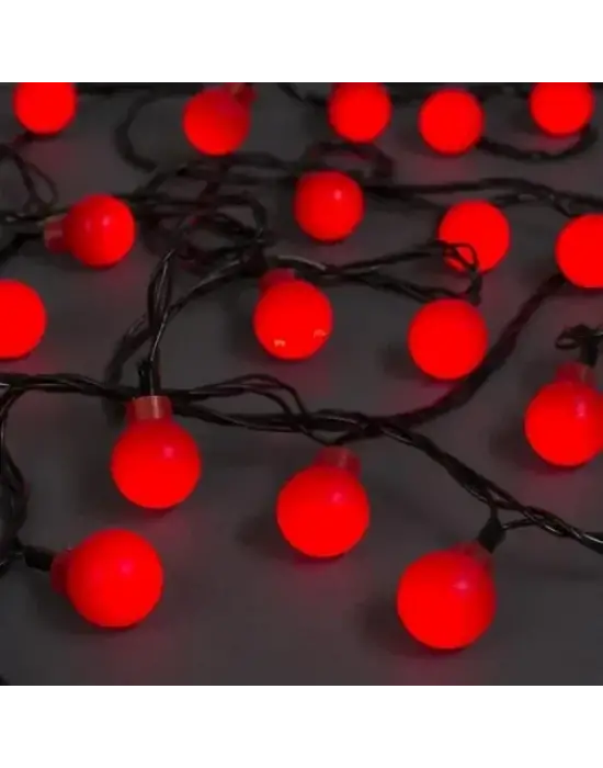 5m 28 LED Mini Top Işık Kırmızı - Fişli, Siyah Kablo
