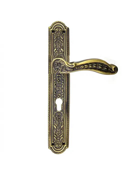 ieg™ Antika Tarz Dekoratif Pirinç Ulu Model Desenli Oda Kapı Kolu - 354x57 mm, Antik