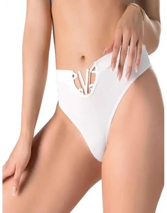 ieg™ Beyaz V Metal Aksesuarlı Yüksek Bel String Tanga