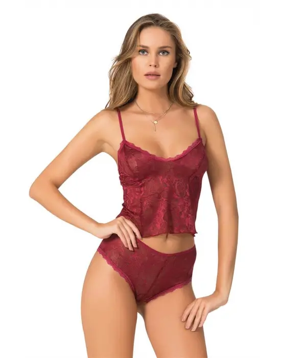 ieg™ Bordo Jakarlı Babydoll Şort Takımı