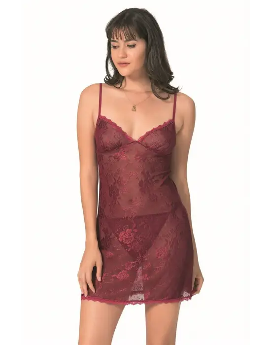 ieg™ Bordo Kısa Jakarlı Gecelik