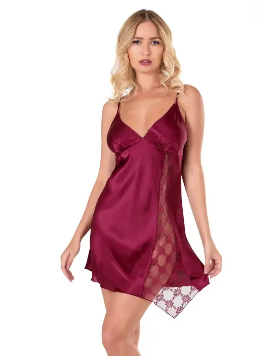 ieg™ Bordo Kısa Saten Gecelik