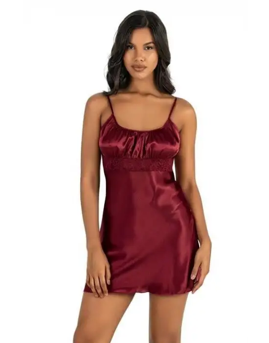 ieg™ Bordo Kısa Saten Gecelik 8208