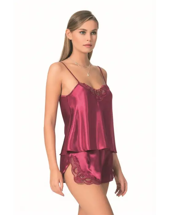 ieg™ Bordo Saten Babydoll Şort Takımı