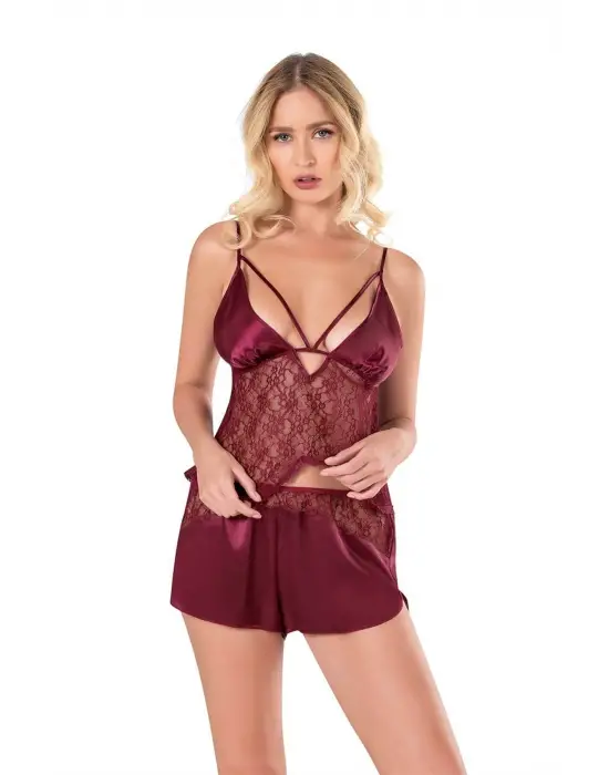 ieg™ Bordo Saten Babydoll Şort Takımı