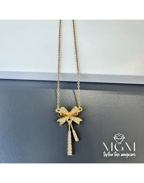 IEG - Çelik Zirkon Taşlı Fiyonk Kolye