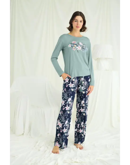 ieg™ Çiçek ve Yaprak Desenli Baskılı Pijama Takımı