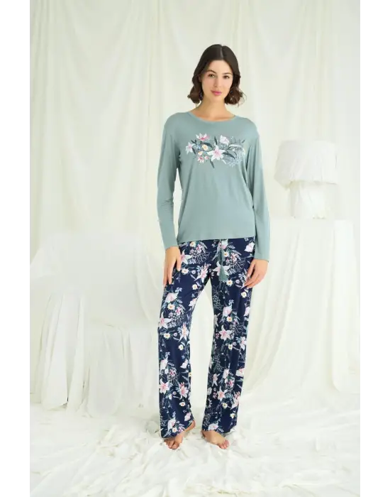 ieg™ Çiçek ve Yaprak Desenli Baskılı Pijama Takımı