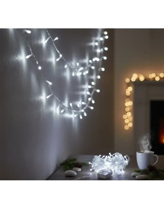 Damla Uçlu Beyaz Işık Şeffaf Kablo  10m 100 Led