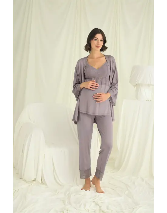 ieg™ Dantelli Hamile Lohusa 3lü Pijama Takımı