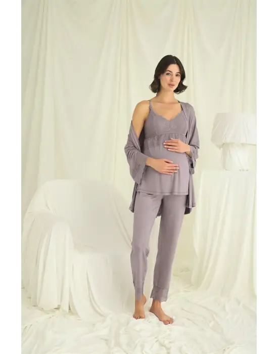ieg™ Dantelli Hamile Lohusa 3lü Pijama Takımı