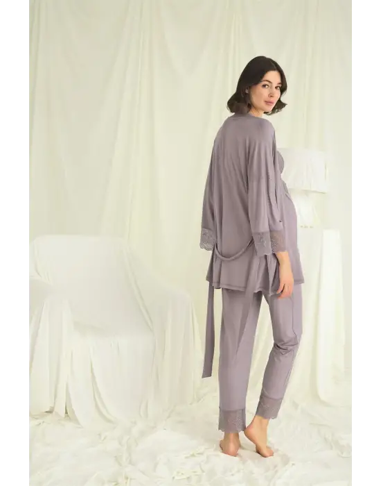 ieg™ Dantelli Hamile Lohusa 3lü Pijama Takımı