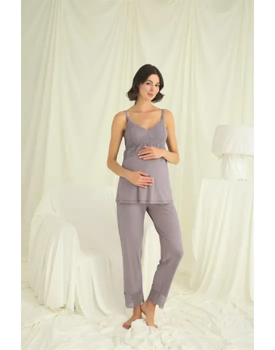 ieg™ Dantelli Hamile Lohusa 3lü Pijama Takımı