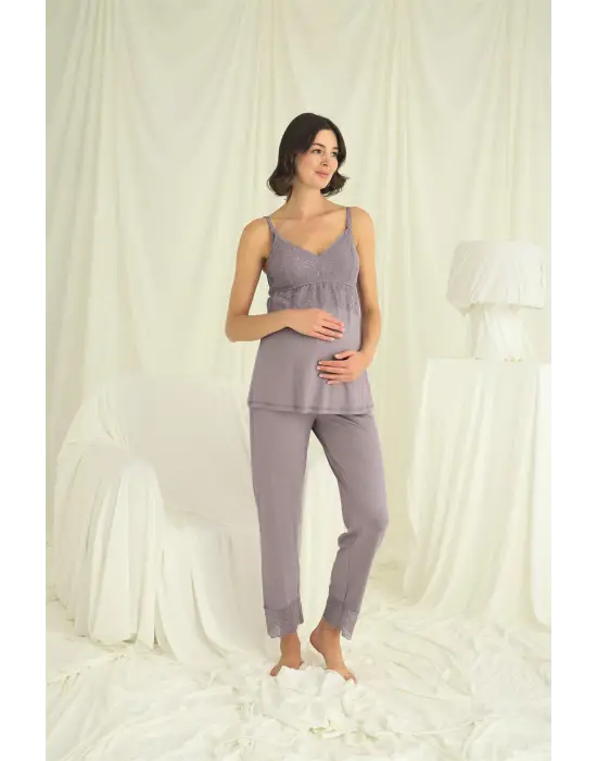 ieg™ Dantelli Hamile Lohusa 3lü Pijama Takımı