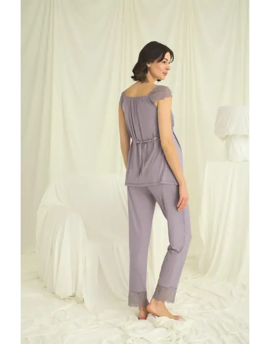 ieg™ Dantelli Önü Düğmeli Hamile Lohusa 3lü Pijama Takımı