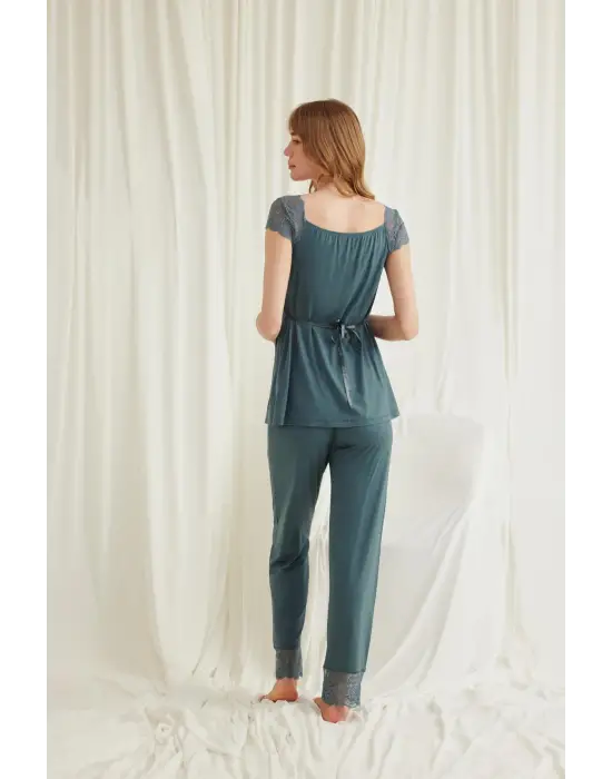 ieg™ Dantelli Önü Düğmeli Hamile Lohusa 3lü Viskon Pijama Takımı