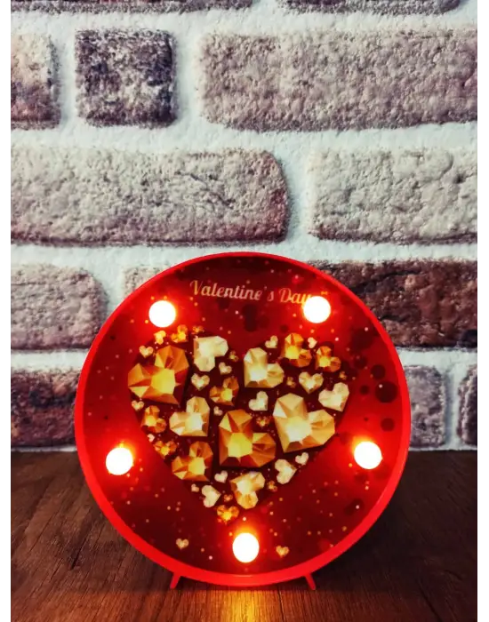 Dekoratif  3D Led Lamba Gold Kalp Temalı  Led Lamba