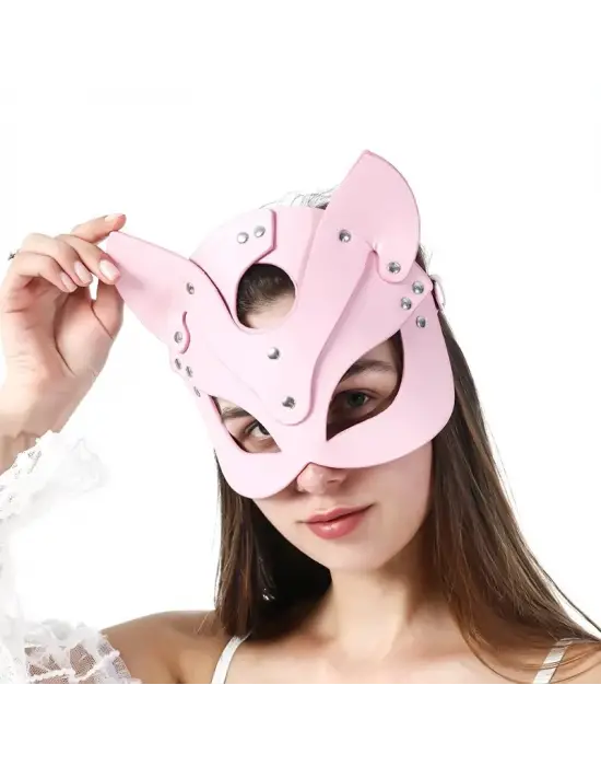 Fantezi Deri Seksi Pembe Kedi Maskesi IEG5372