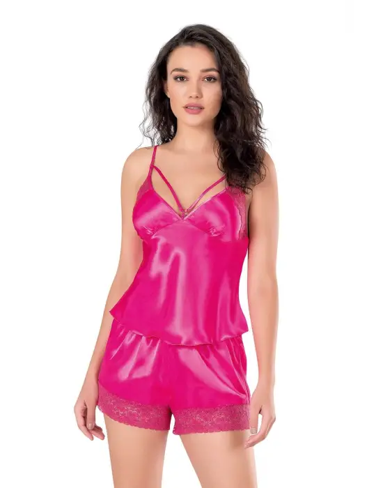 ieg™ Fuşya Saten Babydoll Şort Takımı