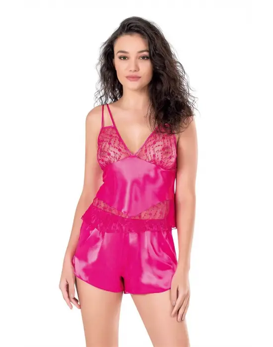 ieg™ Fuşya Saten Babydoll Şort Takımı