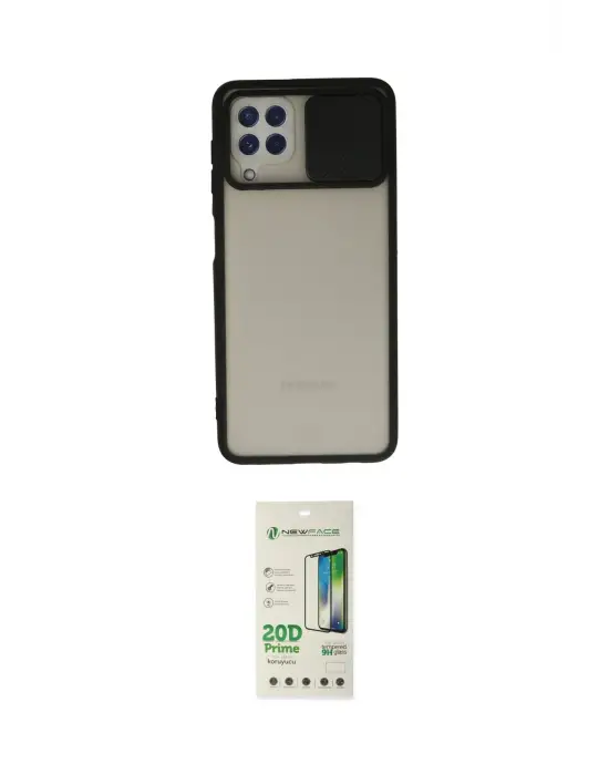 ieg™ Galaxy A22 Kılıf Vadi Çizgi - Siyah 20D Premium Cam Ekran Koruyucu