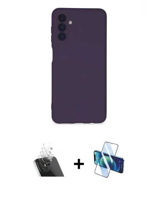 ieg™ Galaxy A24 4G Kılıf Ahenk Serisi - Siyah 3D Antistatik Cam Ekran Koruyucu + Kamera Lens Koruma Cam - SF